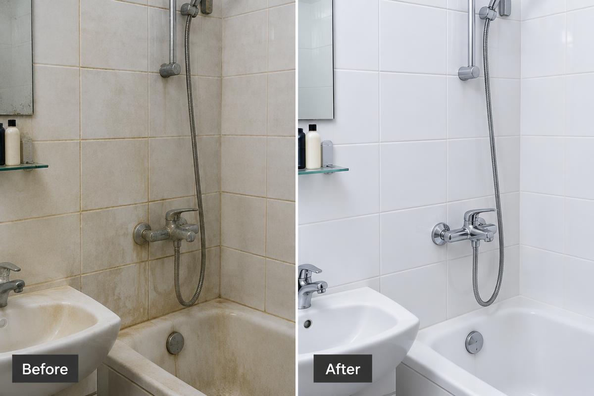 Bathroom before and after deep cleaning